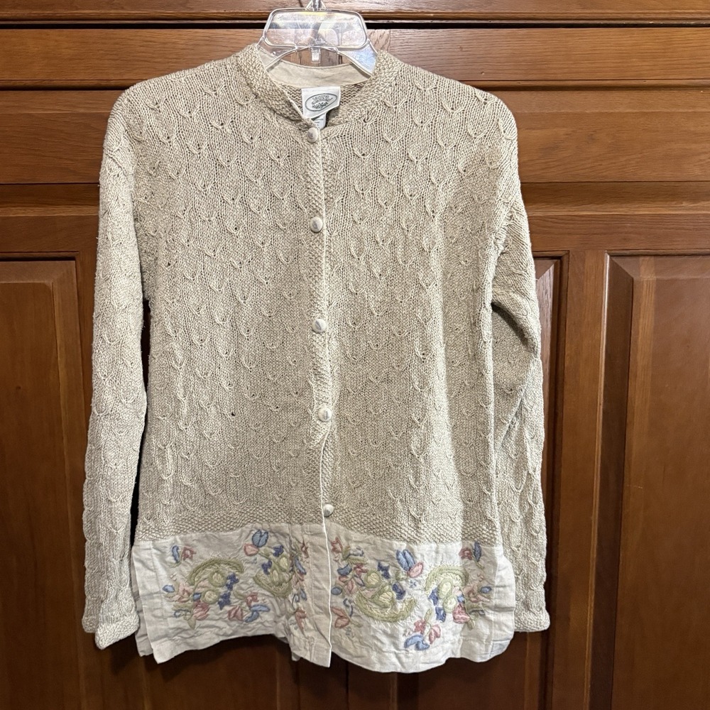 Laura Ashley Vinatge Cardigan Floral Print Embroidered Size Small